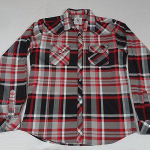 STREET RULES CLOTHING CO RED GRAY BLACK PLAID BUTTON DOWN MEDIUM SHIRT J73